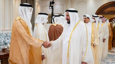 Sheikh Dr Sultan bin Muhammad Al Qasimi, UAE Supreme Council Member and Ruler of Sharjah, attends an Eid Al Adha reception at Mushrif Palace.