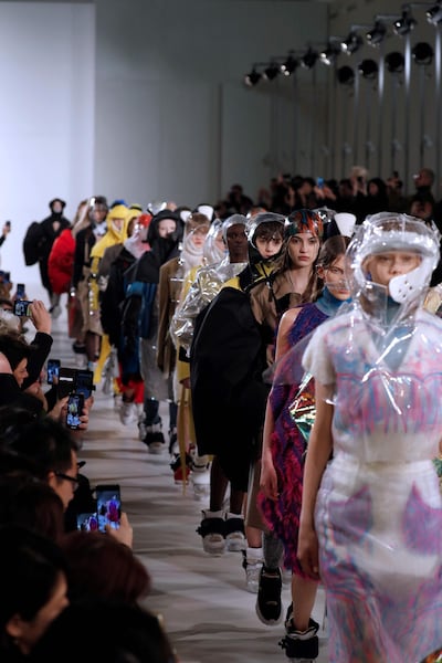 Models present creations for Maison Margiela during the 2018/2019 fall/winter collection fashion show on February 28, 2018 in Paris. AFP