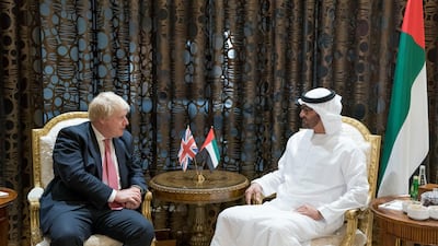 Sheikh Mohammed bin Zayed, Crown Prince of Abu Dhabi and Deputy Supreme Commander of the UAE Armed Forces, with British Foreign Secretary Boris Johnson. Mohamed Al Hammadi / Crown Prince Court Abu Dhabi