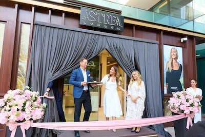 From left, Werner Anzinger, general manager of Mandarin Oriental Jumeira; Astrea London founder Nathalie Morrison; and actress Sarah Jessica Parker open the jewellery brand's boutique in Dubai. Photo: Astrea London