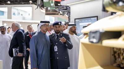 Sheikh Mansour speaks with Maj Gen Faris Al Mazrouei, Commander-in-Chief of Abu Dhabi Police, during the tour