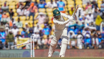 Australia's Nathan Lyon is bowled. AP