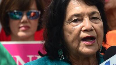 Civil rights activist Dolore Huerta speaks in support of women’s rights. Frederic J. Brown / AFP