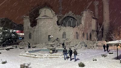 Severe damage to a mosque in Malatya, Turkey. AP