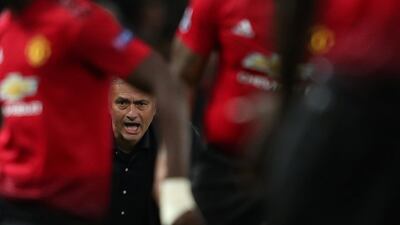 Jose Mourinho shouts his orders during Manchester United's goalless draw against Valencia. Lee Smith / Reuters