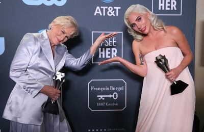 Close and Gaga pose backstage with their Best Actress awards. REUTERS