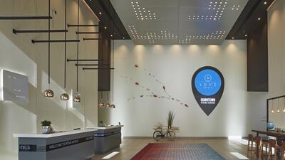The lobby at Rove Downtown Dubai. Courtesy Rove Downtown Dubai