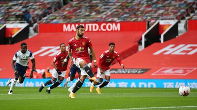Manchester United's Bruno Fernandes scores from the spot. PA