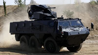 Military troops present the VAB MK3 made by French manufacturer Renault at the Eurosatory international Land and Air-Land Defense and Security fair in Paris. Yoan Valat / EPA