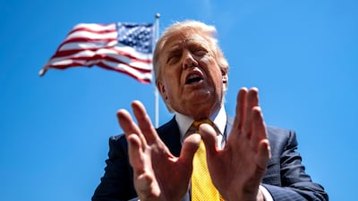 US President Donald Trump talks to reporters before leaving for his trip to China. Blomberg