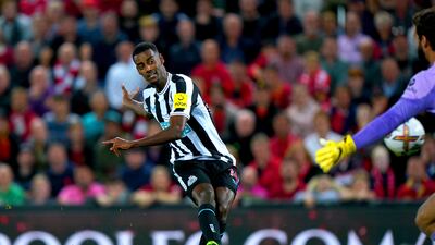 Newcastle's Alexander Isak scores in the second half before it is ruled out for offside. PA