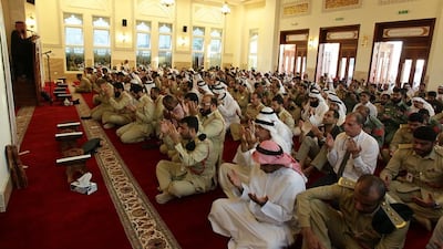Dubai Police perform salaat al istisqaa at Khamis Mathar Al Mazeina Mosque. Courtesy Dubai Police