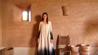 Linen dress dip-dyed in inky grey, by Sotra