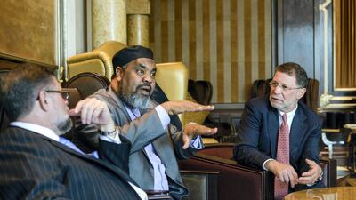 Rabbi M. Bruce Lustig (right) pictured with Pastor Bob Roberts (left) and Imam Magid (middle) during an event Promoting Peace in Muslim Societies in Abu Dhabi in 2017. Khushnum Bhandari / The National