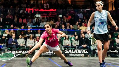 Raneem El Welily in action against Nour El Tayeb during their semi final match in Chicago. Rex Shutterstock