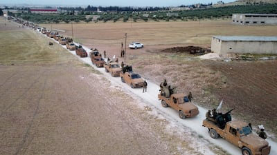 Turkey-backed forces arrive in Manbij to take part in the exercise.
