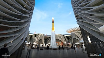 A digital rendering in what the rocket fountain would look like in a public plaza. Courtesy: Space Fountain