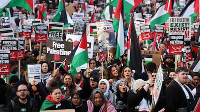 The Pro-Palestine 'Ceasefire Now' demonstration at Trafalgar Square in London on November 4. EPA