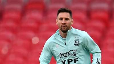 Lionel Messi of Argentina trains at Wembley Stadium. Getty Images