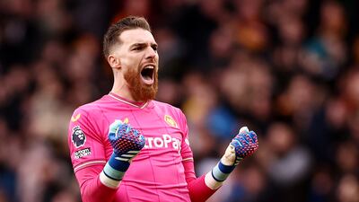 Wolves keeper Jose Sa celebrates after Mario Lemina's goal. Getty Images
