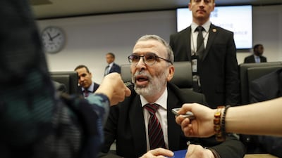 Mustafa Sanalla, chairman of the National Oil Company of Libya, speaks to reporters ahead of the 174th Organization Of Petroleum Exporting Countries (OPEC) meeting in Vienna, Austria, on Friday, June 22, 2018. OPEC and its allies reached a preliminary agreement in the face of strong opposition from Iran to boost production by a theoretical 1 million barrels a day - the actual increase will be smaller as several countries are unable to raise output. Photographer: Stefan Wermuth/Bloomberg