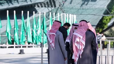 Visitors at the Saudi Arabia pavilion to celebrate the country's national day.