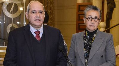 Melhem Khalaf (L) and Najat Saliba refuse to leave Parliament until Lebanese lawmakers elect a president. AFP