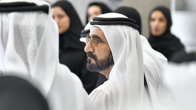 Sheikh Mohammed at the annual brainstorming session at his office in the Emirates Towers in Dubai.