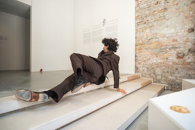 The choreography in And What Did You Say? uses pauses, shifts and uneasy gestures to show how gossip moves between bodies and changes with each retelling. Photo: National Pavilion UAE