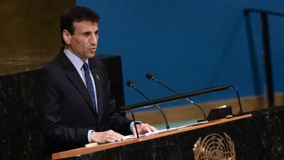 Mohamed Al Hassan addressing the United Nations General Assembly in 2022. AFP