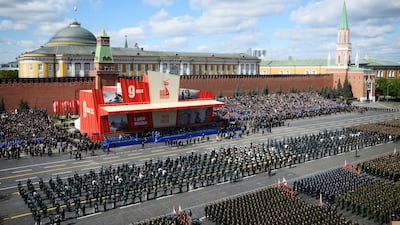 Russia's commander of ground troops, Oleg Salyukov, led 11,000 troops into Red Square, where they were inspected by Defence Minister Andrei Belousov. AP