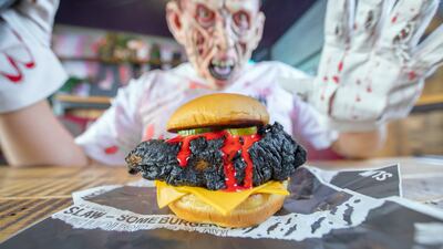 Black chicken burger at Slaw, Jumeirah.