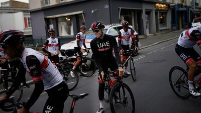 Tadej Pogacar and teammates during a training ride in Brest ahead of the start of the Tour de France. AP