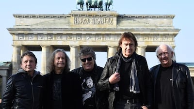 Members of the Puhdys, from left, Klaus Scharfschwerdt, Peter Rasym, Dieter Hertrampf, Dieter Birr and Peter Meyer. Tobias Schwarz / AFP