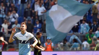 Lazio's Miroslav Klose celebrates after scoring during their Serie A win over Empoli last Sunday. Ettore Ferrari / AP / April 12, 2015