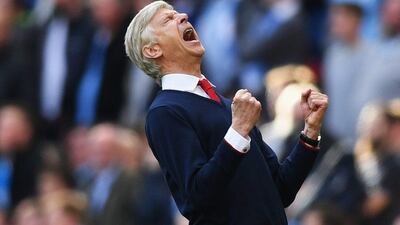 Arsene Wenger celebrates Arsenal's 2-1 victory over Manchester City in the FA Cup semi-final at Wembley Stadium in London on April 23, 2017. Shaun Botterill / Getty Images