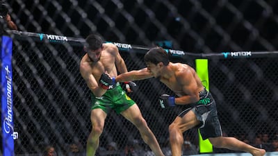 Ramazan Temirov in action during the flyweight bout against Steve Erceg.