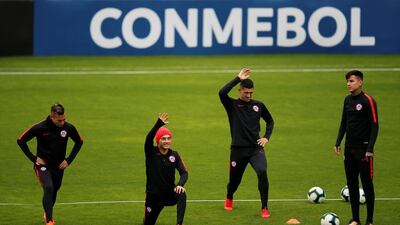 Chile's Eduardo Vargas, Charles Aranguiz, Pablo Hernandez and Erick Pulgar during training. Reuters