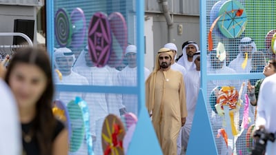 Sheikh Mohammed bin Rashid visits Quoz Arts Fest on Saturday. Wam