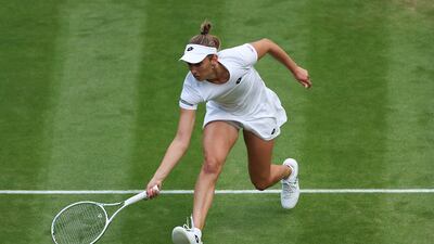 Elise Mertens of Belgium plays a forehand against Ons Jabeur of Tunisia. Getty