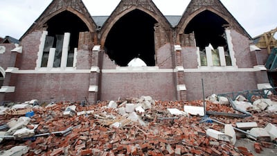 The badly damaged Knox Presbyterian Church surrounded by rubble on February 23, 2011, a day after Christchurch was rocked by a 6.3 magnitude earthquake. AFP