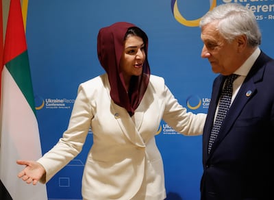 Antonio Tajani with the UAE Minister of State for International Co-operation, Reem Al Hashimy, in Rome last year. EPA