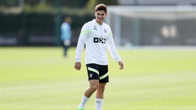 Julian Alvarez of Manchester City during training. Getty