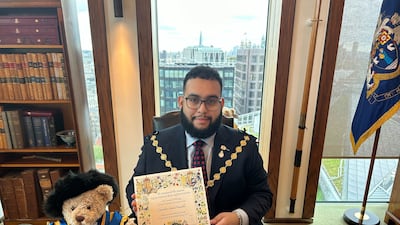 Lord Mayor of Westminster Hamza Taouzzale in his office with his invitation to King Charles III's coronation. Photo: Laura O'Callaghan / The National