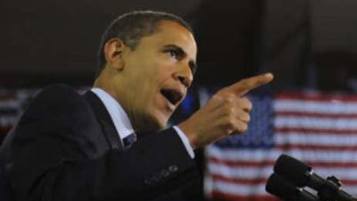 US Democratic presidential candidate Illinois Sen Barack Obama speaks during a rally at Roanoke Civic Center in Roanoke, Virginia, October 17, 2008.