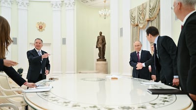 US special envoy Steve Witkoff, left, and Russian President Vladimir Putin meet at the Kremlin. EPA