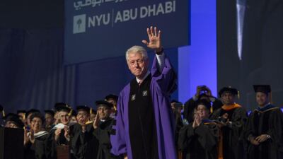 Former president Bill Clinton addressed graduates and guests at the inaugural commencement for NYU Abu Dhabi. Photo by Philip Cheung