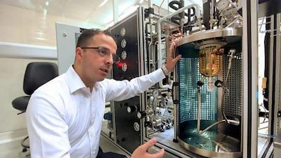 Mohammad Abu Zahra, a professor at the Masdar Institute and a member of the International Energy Agency's Greenhouse Gas Committee briefing the carbon capture and storage. Ravindranath K / The National