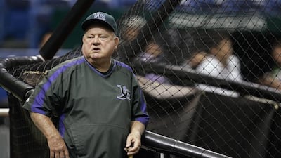 In this Sept. 21, 2007 file photo, Tampa Bay Devil Rays special advisor Don Zimmer leans against the batting cage before a baseball game between the Devil Rays and Boston Red Sox, in St. Petersburg, Fla. Don Zimmer, a popular fixture in professional baseball for 66 years as a manager, player, coach and executive, has died. He was 83. AP Photo/Chris O'Meara