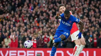 In right place to intercept Havertz pass intended for Rice as Arsenal piled on early pressure. Chelsea midfield given runaround by Odegaard and Rice. AP